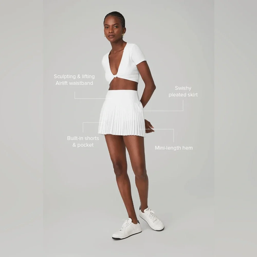 NWT Alo Yoga Grand Slam Tennis Skirt High Waisted— Pleated White Size XXS